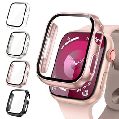 Neitra 4 Pièces Coque pour Apple Watch Serie 9 8 7 41mm, Anti-Rayures Protection Écran en Verre Trempé, Coque de Protection Intégrale Ultra Mince, Boîtiers de Protection pour iWatch 41mm