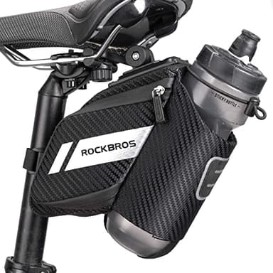 ROCKBROS Sacoche de Selle de Vélo 1L, Sac de Siège avec Porte-Bouteille, Réfléchissant pour VTT Vélo de Route Pliant Noir