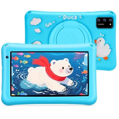 Tablette Enfants 7 Pouces, Android 13, 8Go RAM 64Go ROM, Tablette Tactile Octa-Core, 5MP+8MP Caméra HD, Contrôle Parental, Housse Silicone Anti-Choc Enfants (Bleu)