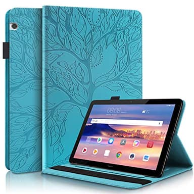 Succtop Coque Huawei Tablette T5 10 Housse Cuir PU Flip Stand Portefeuille Tablette Etui Protection avec avec Porte-Stylo Fonction de pour Huawei Mediapad T5 10.1 Pouces 2018 Bleu