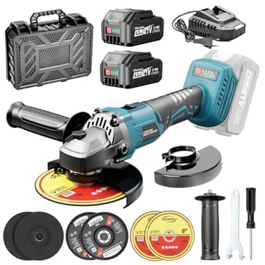 Yofuly Meuleuse d'angle Sans Fil 125mm pour Maa-kita 18V Batterie, 3 Vitesses 9000tr/min Disqueuse Sans Fil avec Batterie 2 * 4,0 Ah, 2 Meules,2 Compartiments,2 Disques à Tronçonner pour le Découpage