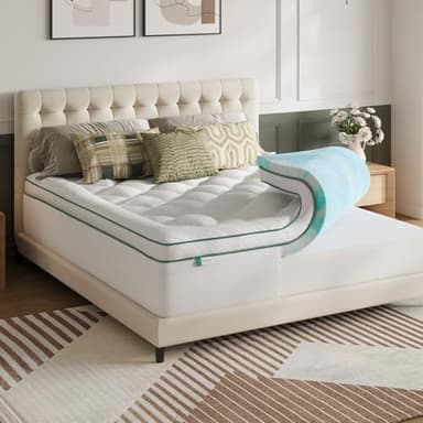 Novilla Surmatelas Mémoire de Forme 140x190 cm, Topper Gel 2 en 1 avec Housse Matelassée Épaisse, Design Séparable, Moelleux + Soutien