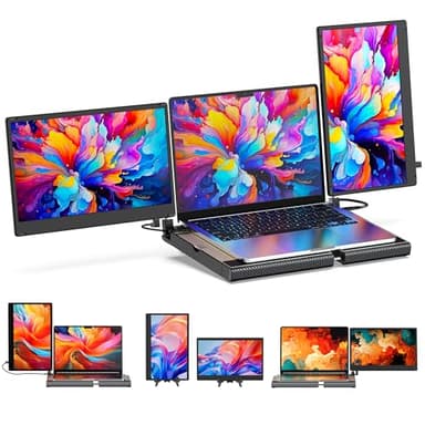 SMISEACOW Écran Portable pour Laptop–Rotation à 360° F3 Moniteur Portable Triple, Horizontal et Vertical, avec Support, 14 Pouces IPS FHD 1080P, Compatible avec PS5,Windows/Mac et PC Portable/Mini PC