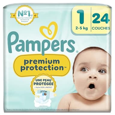 Pampers Premium Protection Taille 1, 24 Couches, 2kg-5kg,
