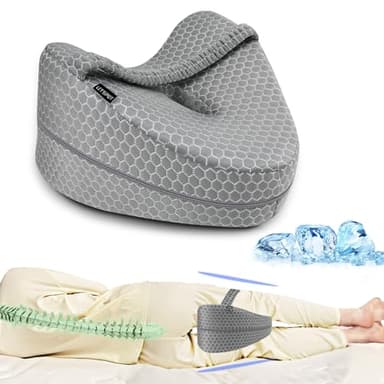 LITSPOT Oreiller de Jambe Rafraichissant Coussin de Genou pour Dormeurs Latéraux avec Mousse à Mémoire de Forme pour Soulagement la Pression au Dos, Hanches et Articulaires, Gris