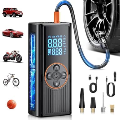Gonfleur de Pneus Sans Fil 8000mAh, 150PSI Compresseur à Air Portatif, Pompe à Vélo Électrique Rechargeable avec Affichage Numérique et Lumière LED, Arrêt Automatique, pour Voiture, Moto, Vélo, Balles