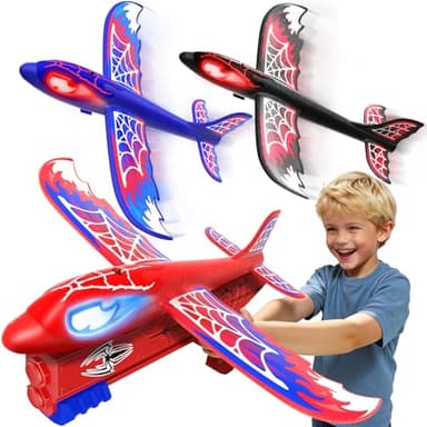 Avion Jouet Enfant 3-12 Ans, 3 Avion Planeur avec Yeux Lumineux & Ailes Toile,S-pider Jouet Garçon 3-10 ans Jeux Enfant 3-11 Garcon Cadeau Garçon 3 4 5 6 7 8 9 10 Ans Petit Cadeau de Noël Anniversaire