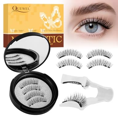 Cils Magnétiques QUEWEL, 1 paire de Faux cils magnétiques avec applicateur, sans colle, facile à porter et à retirer, cils réutilisables pour un look naturel, instructions incluses (DH02-02)