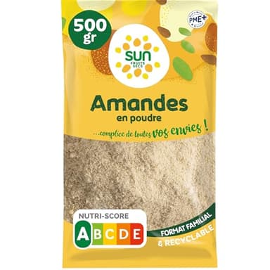 SUN - Amandes en Poudre Fine 500 g - Savoureuse & Légère - Spéciale Cuisine & Pâtisserie - Poudre d’Amandes Extra-Fine Blanchie - Idéale Macarons, Financiers, Pâte d’Amandes, Biscuits