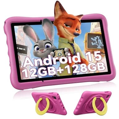 OSCAL Tablette Enfants 10 Pouces,Android 15,Contrôle Parental, 12Go RAM+128Go ROM/512Go TF, WiFi 6, Octa-Core,Tablette Éducative,Protection Yeux HD,5100mAh,pour Enfants 3 à 12 Ans,EVA étui Enfant,Rose