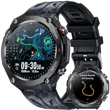 GPS Montre Connectée Homme avec Boussole: 1,45" Smartwatch Baromètre Altimètre Appel Bluetooth 650mAh Batterie Fréquence Cardiaque SpO2 Sommeil 100+ Mode Sport Étanche Fitness Tracker pour Android iOS