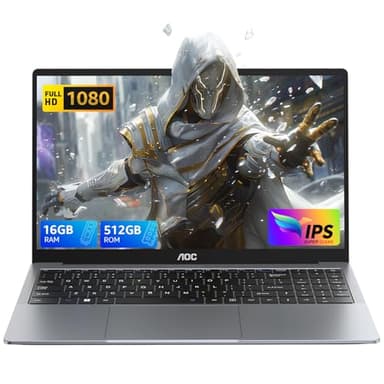 AOC Ordinateur Portable, Boîtier Métallique d'un PC Portable, 15,6 Pouces FHD 16 Go de DDR4 512 Go de SSD,N97 (6M Cache, Jusqu'à 3,60 GHz), Wi-FI, BT5.0, USB 3,2, Type C, HDMI