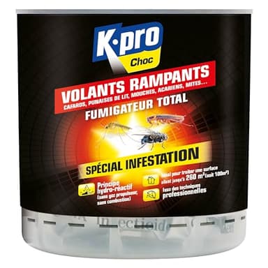 K.PRO - Fumigateur Total - Élimine Tous Les Insectes Volants & Rampants - Spécial Infestation - Action Radicale - Technique Professionnelle - Pour 260m3-20g