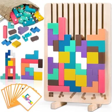 ZLPBAO Puzzle en Bois Tetris avec Sac de Rangement, Tetris Tumble XL Jeu en Bois, Cadeau Enfant 2 3 4 5 6 Ans, Jeux Educatif Cadeau pour GarçOns Et Filles (Coloré)