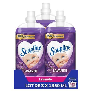 SOUPLINE Adoucissant Linge Concentré 3D Senteur Lavande Avec Extrait Naturel*, Assouplissant Linge Formule Améliorée pour Plus de Douceur**, Assouplissant Textile Liquide, Soupline Lot de 3x1,35L