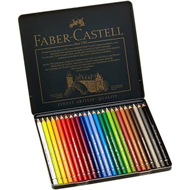 Faber-Castell 110024 Polychromos Colour Pencils, Set de 24 Crayons de Couleur dans un Coffret Métallique, Crayon de Couleurs Professionnel avec Mine épaisse 3.8 mm, Pigments sans Acide Multi Surfaces