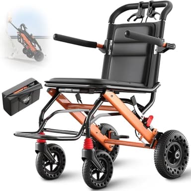 VOCIC U41 Fauteuil roulant pliable léger,8,6KG en Aluminium ultraléger Chaise roulante handicapé,Fauteuil roulant de transport avec pneus Honeycomb 20cm pour tous les terrains,Voyage en avion|Orange