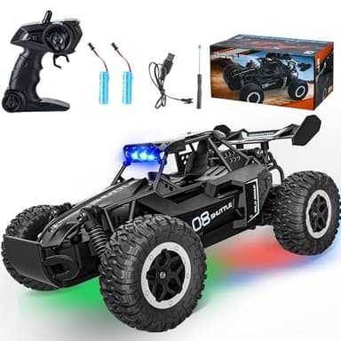 SZJJX Voiture Télécommandée Tout Terrain,2.4Ghz RC Voiture Telecommandé Enfant 3 4 5 6 7+,2WD 20KM/H avec LED,Coquille Alliage,Jouet Radiocommandée Cadeau pour Fille Garcon Noire