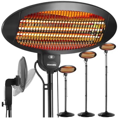 tectake® Chauffage Electrique Infrarouge Silencieux Chauffage exterieur terrasse réglable économique 650W, 1300W & 2000W Chauffage d'appoint pour Jardin, Balcon, Chambre, Salon, Table à langer