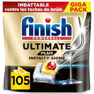 Finish Ultimate Plus Infinity Shine Pastilles Lave-Vaisselle Citron, Propreté Intense & Brillance Étincelante,105 capsules