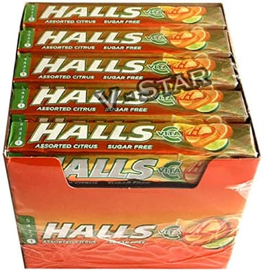 BOÎTE COMPLÈTE DE BONBONS HALLS SANS SUCRE 20 x 33 g PAR PAQUET (AGRUMES ASSORTIS)