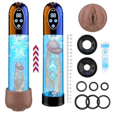 Pompe à Pénis Sextoyse Homme Sex-Masturbateurs masculins avec 6 D'aspiration& 6 Anneaux de pénis,Pompe à Pénis Vibromasseurs avec Vaginette Silicone & Affichage LED,Sex Toys Femme Menottes Sex Adulte