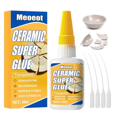 Meoeot Colle Céramique Extra Forte, 30g Colle Porcelaine Imperméable, Haute Résistance &Temperature, Séchage Immédiat, Lave Vaisselle, Transparente Pour Réparation Porcelaine, Terre Cuite, Vases