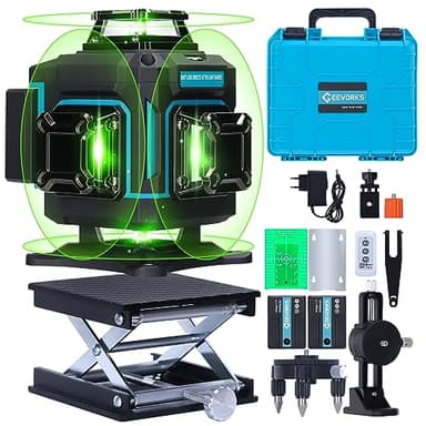 Geevorks Niveau Laser 4 x 360° avec Fonction Écran Tactile, 4D 16 Lignes Laser Rotatif Horizontal Vertical d'outil avec 2xBatteries Rechargeables, Autonivelant de Niveaux avec Télécommande et APP