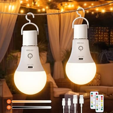 Ketom Lot de 2 Ampoules Rechargeables avec Télécommande, Ampoule Sans Fil E27, 3 Températures de Couleur, 7W Dimmable, Touch Control, Ampoule LED Rechargeable USB Avec Minuterie