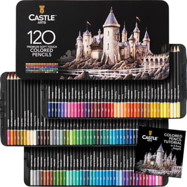 Castle Art Supplies Set de 120 Crayons de Couleur | Mines Tendres Colorées pour Adultes – Artistes, Professionnels et Coloristes | Protégés et Organisés dans une Boîte de Présentation