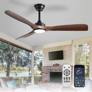 Depuley Ventilateur de plafond silencieux avec éclairage: Lampe LED avec ventilateur pour jardin terrasse - 132CM Grand ventilateur de plafond avec lumière et APP pour salon restaurant bureau, Marron