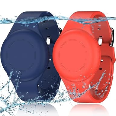 R-fun Lot de 2 bracelets étanches Air Tag pour enfants compatibles avec les localisateurs Apple Air Tag en silicone souple, anti-perte d'articles GPS pour enfants, bleu nuit/rouge