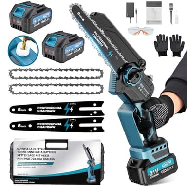 8 Pouces Tronconneuse a Batterie, Mini Tronçonneuse Électrique Sans Fil Brushless à Batterie 8000mAh, avec Injecteur de Lubrifiant de la Chaîne pour la Coupe du bois, l'élagage le Jardin(1200W)