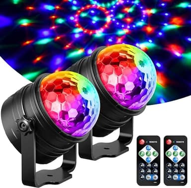 Boule Disco, YAZEKY 2 Pack Lumière Soirée Lampe de Scène Projecteur, Boule lumineuse Disco 360° Rotative,Boule a Facette 7 RGB avec Télécommande,Jeux de Lumiere pour Soiree,KTV,DJ,Fête,Disco,Noël, Bar