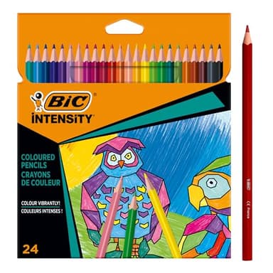 BIC Intensity Crayons de Couleur | Couleurs Vives & Intenses | Mine Douce & Résistante | Forme Triangulaire Ergonomique | Lot de 24 - Fabriqué en France