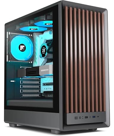 FOIFKIN M1 Boitier PC - Bois Noyer Façade - 4 Ventilateurs ARGB PWM préinstallés, boîtier de PC de Jeu ATX Mid-Tower (Noir, M1)