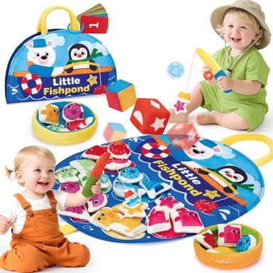 hahaland Jouet Bebe 1 an, Jeux Montessori Pêche a la Ligne - Motricité Bébé, Jeux Educatif Enfant Couleurs et Formes, Cadeau pour Fille Garcon 1 2 3 Ans, Jouet Cadeau Bebe 6 12 18 Mois - 35 pièce