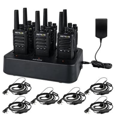 Retevis RT668B Talkie Walkie Longue Portée, Professionnel Talkie-Walkie Robuste, avec Chargeur 6 Voies, 3 Bouton, PMR446 Toki Walki avec 0reillette pour la Sécurité, Les Entrepôts (Lot de 6)