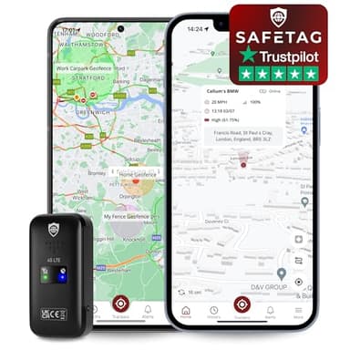 SafeTag Mini 4G - Mini Tracker GPS Rechargeable 4G LTE, Voiture, Moto, etc. 34-205 Pays, Suivi et Notifications en Temps réel, essai Gratuit de 7 Jours - SIM Incluse, 12 Mois de Garantie (4G)