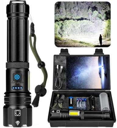 ZEUSFIRE Lampe Torche LED Ultra Puissante, 1000000 Lumens Lampe Torche LED Rechargeable, 7 Modes Super Lumineuse, Longue Durée, IPX7 Étanche Idéal Pour Camping, Randonnée Et Urgences