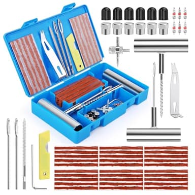 VMUTGA 58 Pièces Kit de Réparation de Pneus, Outils de Réparation de Pneus de Voiture Kit Meche Pneu Crevaison Voiture Kit Réparation Pneu pour Voitures, Motos, Tracteurs, VTT, Camions, Camping-Cars