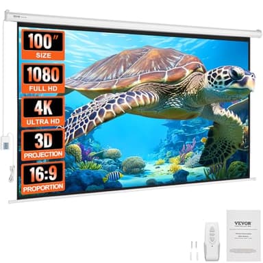 VEVOR Écran de Projection Motorisé 100 Pouces 16:9 HD 4K 1080 Toile de Projection Anti-Plis avec Télécommande Grand Angle de Vision Montage Mural Direct pour Vidéoprojecteurs Cinéma Maison Intérieur