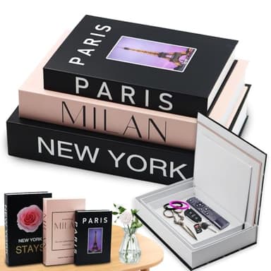 YUJUVI Livres Decoration Maison 3 Pièces Faux Boite Livre Decoration Empilés Rangement Boite Livre Decoration d'interieur pour Maison Salon Tables Basses Decoration (3 Pièces F)