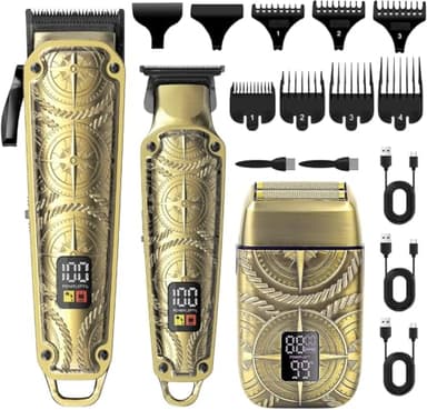 Hatteker Tondeuses à Cheveux Professionnelles pour Hommes, Kit de Toilette 3 en 1 Tondeuse à Cheveux, Tondeuse à Barbe et Rasoir Électrique Sans Fil, avec Écran LCD