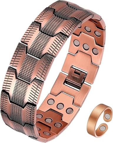 MagEnergy Bracelet magnétique réglable en cuivre 99,9 % pour homme avec outil de retrait de maillons (ensemble cuivre 031)