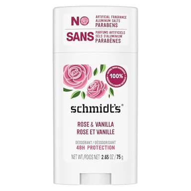 Schmidt's Déodorant d'Origine Naturelle Stick Rose et Vanille Efficacité 24h Certifié Vegan 75g