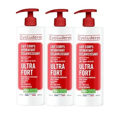 EVOLUDERM – Lait Concentré Hydratant Éclaircissant Ultra Fort – 500 ml – Ingrédients d’Origine Naturelle – Végan – Fabrication Française – Lot de 3 x 500 ml