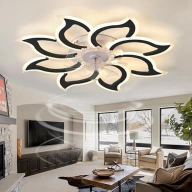 Grand plafonnier avec ventilateur LED pour chambre à coucher - Intensité variable - Ventilateur de plafond avec lumière réversible - Télécommande moderne - Lampe silencieuse avec ventilateur fleur