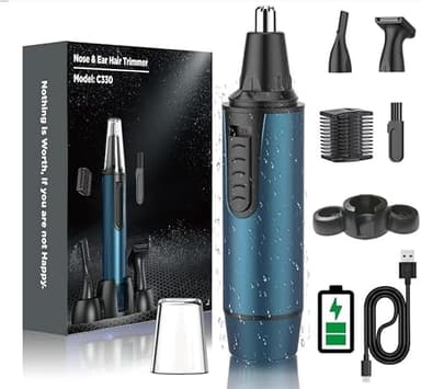 Tondeuse nez homme, 3 en 1 Professionnelle tondeuse nez oreilles homme, Electrique Sans douleur tondeuses nezs & rasoir nezs hommes,étanchéité IPX7,Lames à double tranchant, Nettoyage facile, Bleu