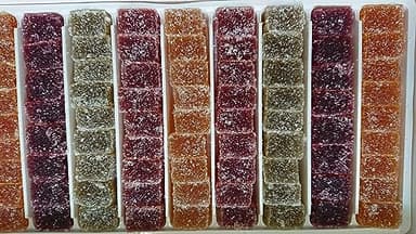 Pâtes de fruits, Fruits en cubes 920 g, Saveurs (citron, abricot, fraise, cassis, poire,Mandarine),sans Gluten,sans conservateur,sans colorant et sans arômes artificiels